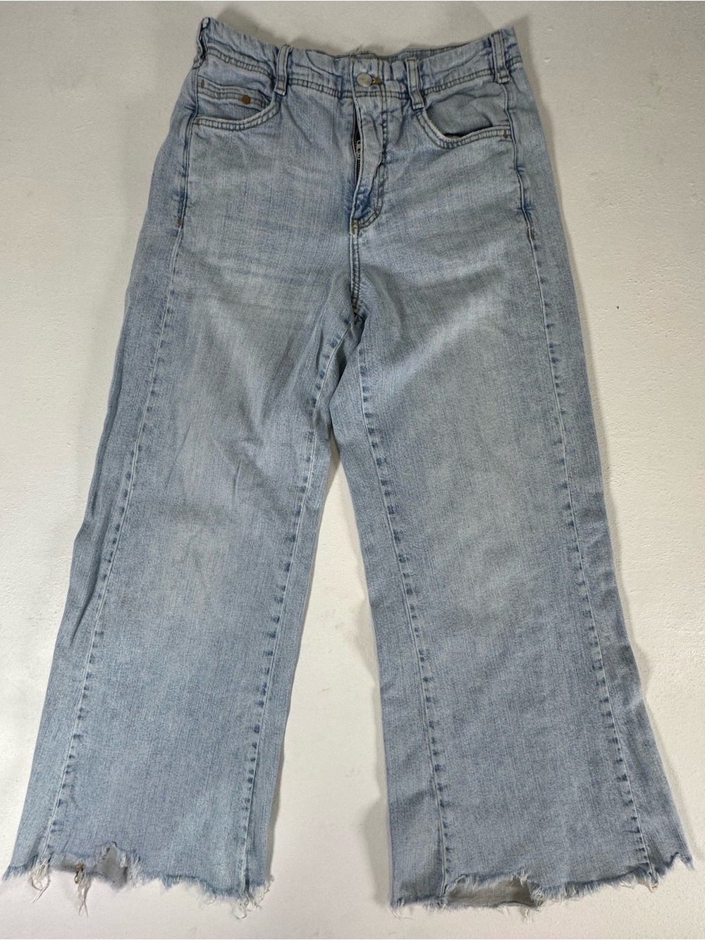 Anthropologie Pilcro Wide-Leg Fray Jeans Sz 27 Cotton Light Wash bohemian Retro